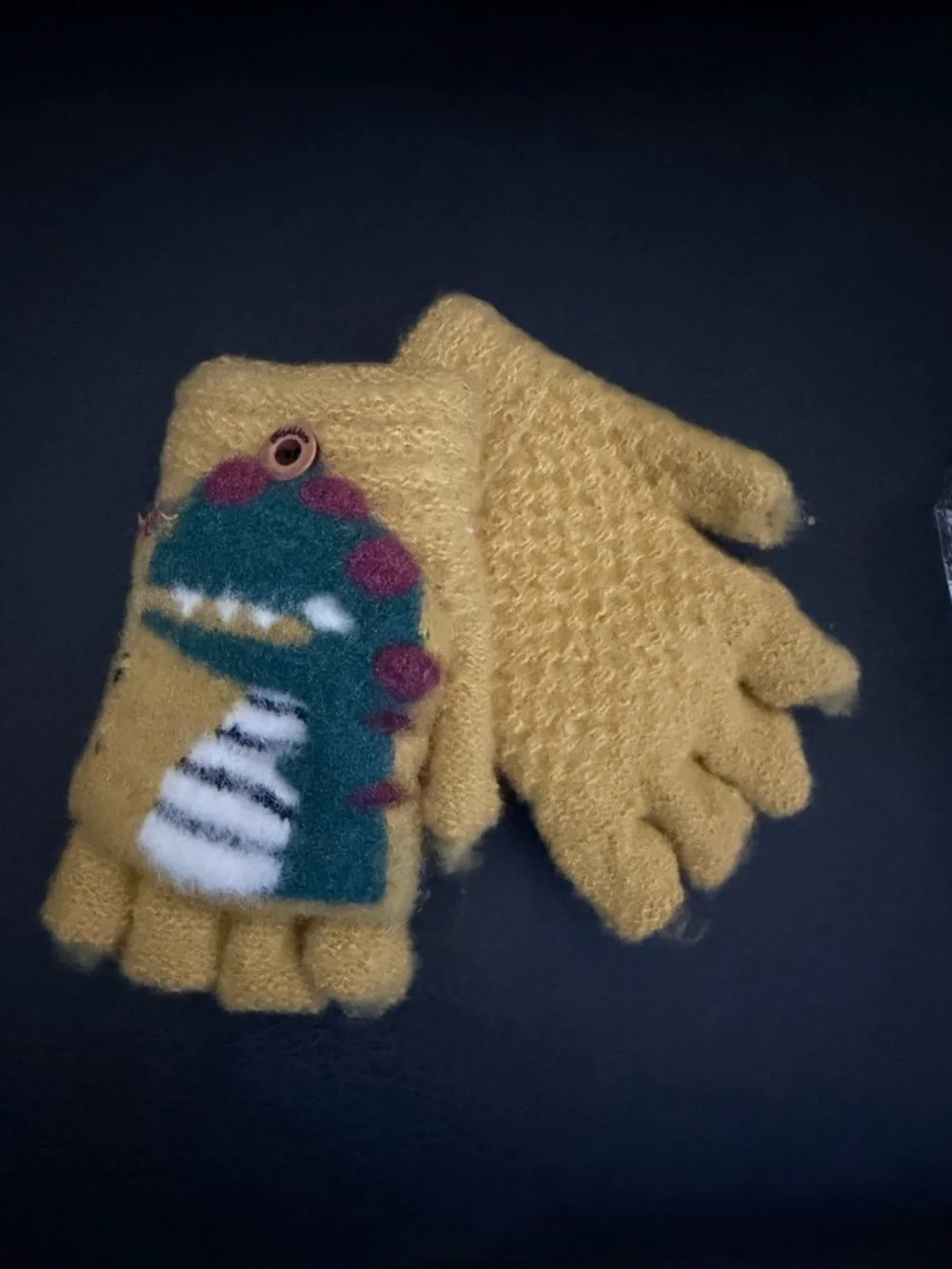 Cute Dinosaur Fingerless Gloves - Pink & Yellow
